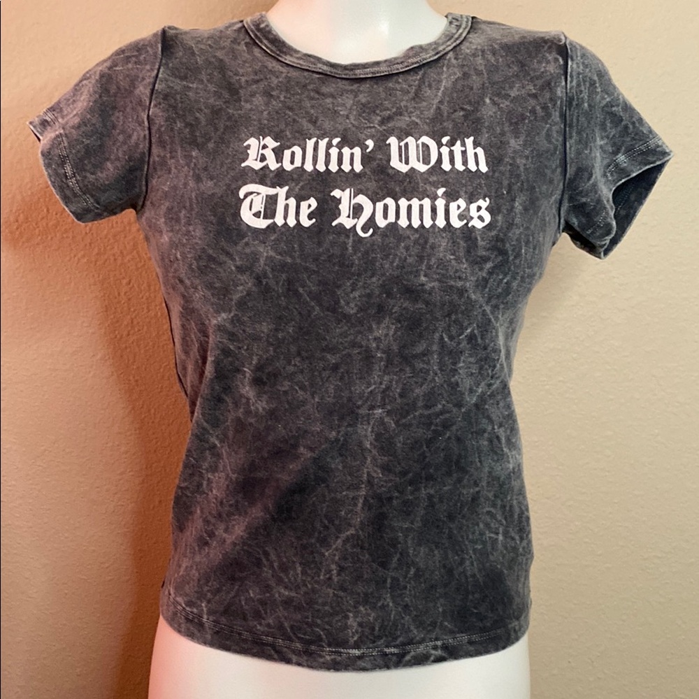 Rollin’ with the Homies Gray distressed cotton Clueless Graphic Tee L